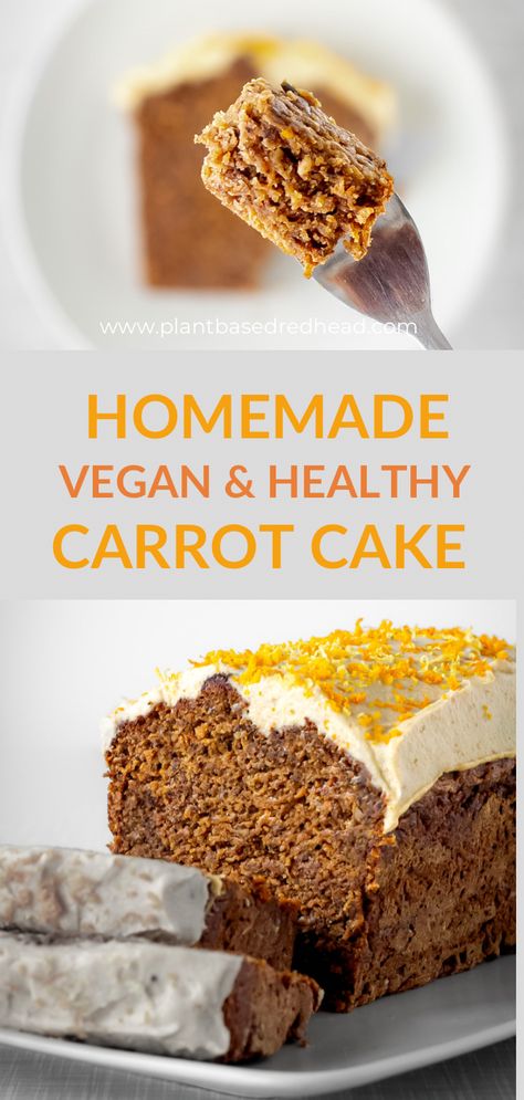 This moist and fluffy homemade carrot cake is vegan, meaning it is eggless and dairy-free. Since this carrot cake is also completely sugar-free (it's still sweet and of course tasty), made with nuts, and with lots of carrots, it can even be classified as healthy and may be eaten as a dessert or as a breakfast. What you will also love about this recipe is, that this yummy cake turns out moist, but not too wet and not dense at all. Topped with a creamy vegan icing without cream cheese. Vegan Carrot Cake, Carrot Cake With Cream Cheese, Vegan Carrot Cakes, Vegan Cake Recipes, Cake With Cream Cheese Frosting, Carrot Cake Recipe, Recipes Vegan, With Cream Cheese Frosting, Vegan Dessert Recipes