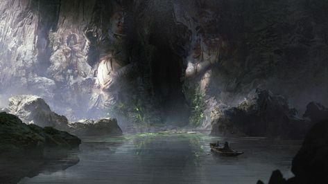 ArtStation - Cave entrance Cave Entrance Art, Mountain Cave, Cave Entrance, Winter Mountain, Mountain Lake, Entrance, Digital Art, Lake, Art