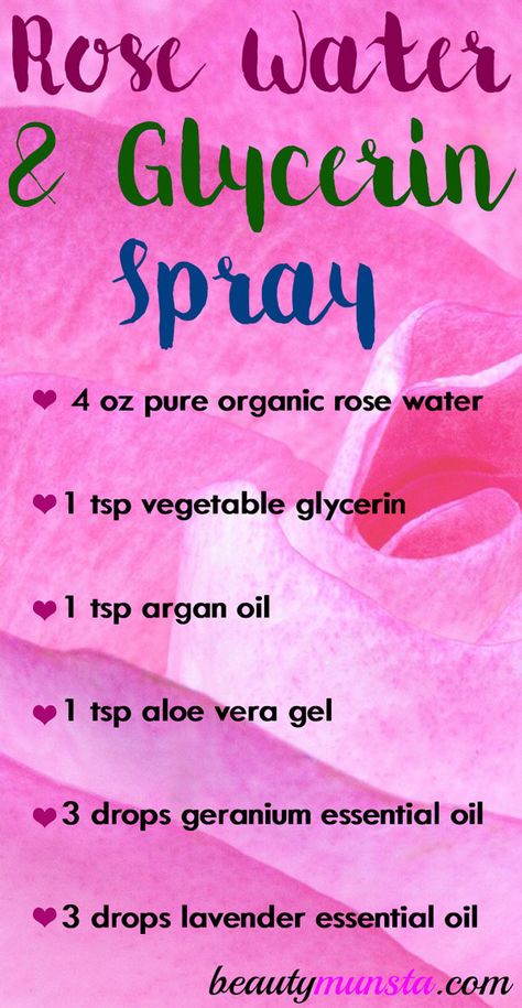 Enjoy a DIY rose water and glycerin spray for beautiful skin, hair and more! Rose water is a luxurious beauty product. It is a hydrosol or floral water extracted from fresh rose petals. The process is called steam distillation and it’s the same method used to produce rose essential oil. Rose water contains small amounts … Rose Water And Glycerin, Rose Water Diy, Fresh Rose Petals, Diy Rose, Diy Lotion, Diy Sprays, Diy Roses, Rose Essential Oil, Skin Hair