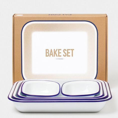 Falcon Enamelware - Five Piece Enamel Bake Set - Blue/White Falcon Enamelware, Wedding Gift List, Roast Turkey, Summer Barbecue, Sunday Roast, Baking Set, Freezer Friendly, Tea Stains, Wedding Gifts For Couples