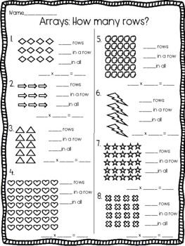 This is great practice for multiplication with arrays. Students will practice counting how many rows there are and then how many are in each row. Then they will write a multiplication equation for the array. This is a great individual activity or something that you could put into a center for independent work.I hope you enjoyed this product! If you liked it, please leave me a review. If you would like to see some of my other products please follow along at Finding The Fish. Array Multiplication Activities, Multiplication With Arrays, Arrays 2nd Grade, 3rd Grade Division, Array Worksheets, Math Helper, Multiplication Arrays, 3rd Grade Activities, Multiplication Activities