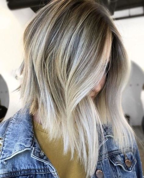 Short Ashy Balayage Hair, Darker Roots Blonde Hair Balayage Short Hair, Ashy Blonde Lob, Winter Blonde Balayage Short Hair, Dark Roots Ash Blonde Hair Balayage Short, Fall Blonde Balayage Short Hair, Ash Blonde Hair Balayage, Hair Color Options, Colour Hair