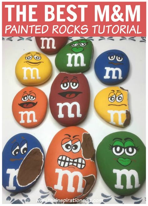 M&M Painted Rocks How To Paint Chipped Stones. A rock painting tutorial #paintedrocks #paintedrockideas #kindnessrocks #rockpainting #rockart #craftsideas #craftsforkids #stoneart Mm Painted Rocks, M M Rocks, Mm Rock Painting, Candy Painted Rocks, M M Rock Painting, M M Painted Rocks, Minion Painting, Rock Painting Idea, Minion Rock