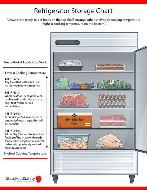 Use this poster as a helpful reminder of how to organize your fridge to avoid cross contamination and prevent growth of harmful bacteria. Organize Freezer, Proper Food Storage, Freezing Food Storage, Food Safety Posters, Food Safety And Sanitation, Food Safety Training, Food Safety Tips, Bathtub Bathroom, Refrigerator Repair