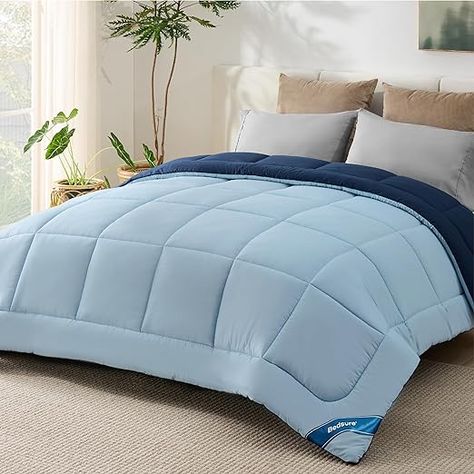 Bedsure Queen Reversible Comforter Duvet Insert - All Season Quilted Comforters Queen Size, Down Alternative Queen Size Bedding Comforter with Corner Tabs - Blue/Light Blue Comforter Blanket, Bed Comforter, Blue Queen, Down Comforters, Down Alternative Comforter, Reversible Comforter, Black Bedding, Linen Duvet, White Bedding