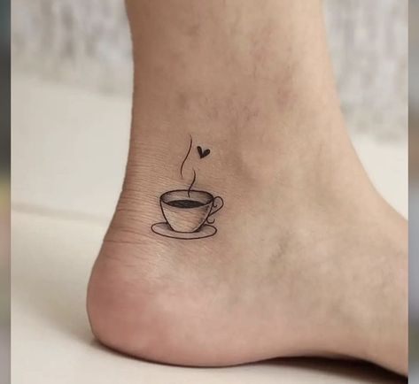 Tea Spoon Tattoo, Breakfast Tattoo Ideas, Simple Coffee Tattoo, Cappuccino Tattoo, Traditional Teacup Tattoo, Tattoo Coffee Cup, Espresso Tattoo, Coffee Tattoo Minimalist, Coffee Mug Tattoo