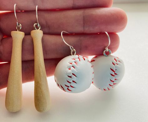 Sport Earrings, Baseball Earrings, Mom Earrings, Bat Earrings, Earrings Handmade Dangle, Fun Jewelry, Earring Holder, Handmade Wire Wrapped, Mom Jewelry