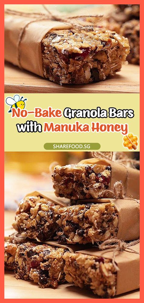 An easy and healthy No-Bake Granola Bars with Manuka Honey recipe that you can prepare really quickly! And no oven is needed. This recipe is created by home cook Jessie Koey whose son loves her homemade granola bars as they are perfect for a quick grab-and-go breakfast or snack. And as they are homemade, you can always customise them to your taste to add or subtract certain ingredients unlike the store-bought ones.  #nobake #granolabars #manukahoney #dessert #snacks #healthy #recipe Recipe With Peanut Butter, Bake Granola Bars, No Bake Granola, Honey Snacks, Banana Walnut Cake, Food Singapore, Dessert Snacks, No Bake Granola Bars, Homemade Granola Bars