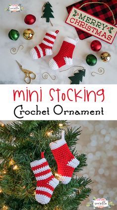 Mini Christmas Stocking Crochet Ornament | 25 Days of Christmas Traditions Crochet-a-Long | Free Pattern from Sewrella Christmas Tree Inspiration Simple, Snowman Gnome, Stocking Crochet, Diy Snowman Decorations, Mini Christmas Stockings, Hat Ornament, Christmas Gifts To Make, Crochet Christmas Stocking, Mini Stockings