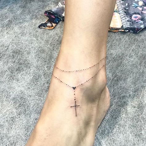 Rosary Ankle Tattoos, Feet Tattoos For Women, Rosary Tattoo Wrist, Anklet Tattoos For Women, Rosary Tattoo, Ankle Bracelet Tattoo, Ankle Tattoos For Women, Anklet Tattoos, Foot Tattoos For Women