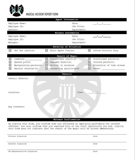 Channeling Spirits, Avengers Dr, Mission Report, Incident Report Form, Agent Coulson, Incident Report, Job Title, Report Template, Bullet Journal Ideas Pages