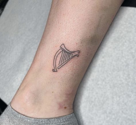 Lyre Tattoo, Irish Harp Tattoo, Harp Tattoo, Ireland Tattoo, Stick Poke, Beer Tattoos, Stick Poke Tattoo, Stick And Poke Tattoo, Tiny Tats