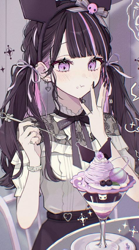 Kuromicore Aesthetic, Kuromi Human Version, Kuromi As A Human, Aesthetic Kuromi Wallpaper, Jirai Kei Wallpaper, Jirai Kei Aesthetic, Kuromi Human, Kuromi Girl, Kei Aesthetic