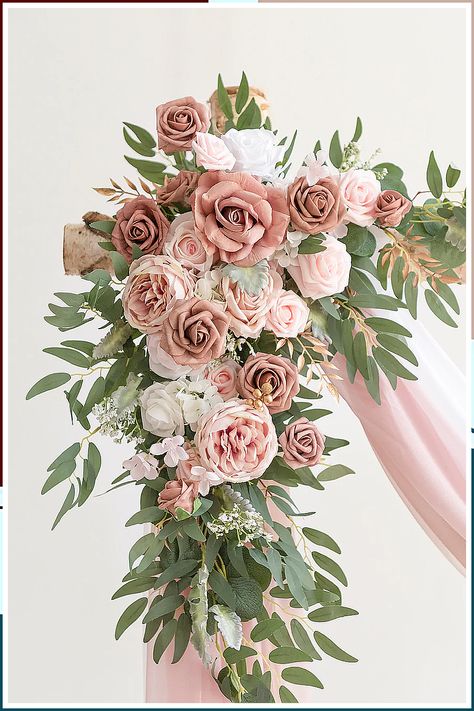 Winter Wedding Arch - HurryDon't miss out these fantastic products from Amazon.com Table Flower Decor, Winter Wedding Arch, Sweetheart Table Flowers, Dusty Pink Weddings, Arch Decor, Beige Wedding, Arch Decoration, Table Flower, Wedding Arch Flowers