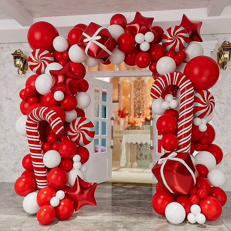 Christmas Balloon Garland, Christmas Party Backdrop, Candy Balloons, Christmas Balloon Decorations, Holiday Balloons, Kids Christmas Party, Garland Arch, Christmas Balloons, Balloon Gift