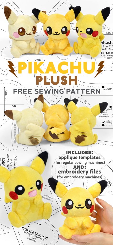 Free Pattern Friday! Pikachu Plush | Choly Knight Plush Template, Pokemon Diy, Baby Mobil, Pokemon Pattern, Sewing Templates, Pikachu Plush, Cute Sewing Projects, Animal Sewing Patterns, Plushie Patterns