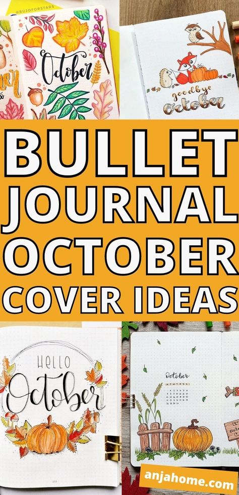 October Bullet Journal Cover Ideas, Bujo Cover Page Ideas, October Bullet Journal Cover, List Of Themes, October Bujo, Journal Cover Ideas, October Bullet Journal, October Planner, Bujo Cover