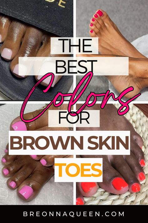 "Discover the perfect nail polish colors for dark skin feet with our guide to 24 stunning shades. #pedicure #darkskintones #beautyblogger" Natural Toenails Color, Pedicure Ideas For Black Women, Toe Nail Colors Winter 2024, 2025 Pedicure Trends, Pedicure Colors Fall 2024, Dark Brown Toe Nails, Birthday Pedicure Ideas, Elegant Toe Nails Classy, Gold Toes Pedicure