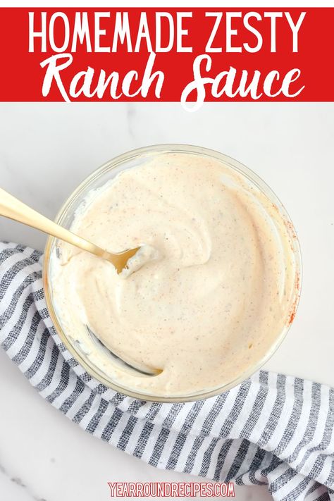 Discover the rich flavors of Homemade Zesty Ranch Sauce, a creamy blend of herbs, spices, and tangy ingredients, perfect for salads and snacks. Ranch Sauce Recipe, Easy Sauces, Pork Chop Sauce, Spicy Ranch Dressing, Sour Cream Uses, Ranch Dressing Dip, Homemade Ranch Dip, Zesty Ranch, Heathy Snack