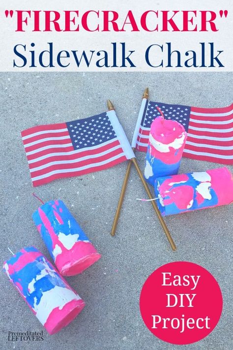 Easy DIY firecracker sidewalk chalk and American flag ready for kids 4th of July party favors. How To Make Firecrackers, Sidewalk Chalk Recipe, Sidewalk Chalk Art Ideas, Chalk Art Ideas, Patriotic Recipes, Weather Activities For Kids, Fun Summer Crafts, Fourth Of July Decorations, July Recipes