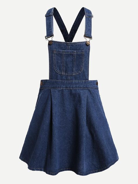 Pocket Front Overall Denim Dress -SheIn(Sheinside) Overall Denim Dress, Vestidos Jeans, Dr Wardrobe, Denim Pinafore Dress, Funky Dresses, Womens Denim Dress, Old Fashion Dresses, Rock Outfit, Denim Dresses