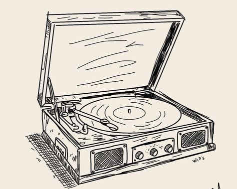 Record Player Tattoo, Radio Drawing, Willow Hale, Retro Record Player, Large Canvas Painting, Music Drawings, Music Illustration, Canvas For Beginners, Art Tools Drawing