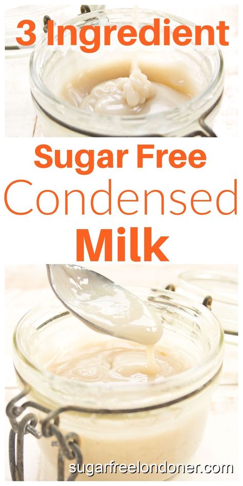 A simple homemade sugar free condensed milk that works wonders in low carb and Keto dessert recipes. Only 3 ingredients and 1/10 of the carbs in regular sweetened condensed milk! Condensed Milk Homemade, Sugar Free Condensed Milk, Low Carb Dessert Recipes, Sweetened Condensed Milk Recipes, Recipes Only, Sweet Condensed Milk, Condensed Milk Recipes, Low Carb Sweeteners, Sugar Free Low Carb