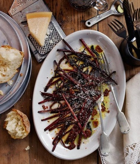 Charred beetroot stalks with lemon and parmesan Beet Stalks Recipe, Parmesan Recipe, Vegetarian Life, Parmesan Recipes, Beet Recipes, Delicious Magazine, Vegan Lunch, Simple Recipe, Keto Dinner