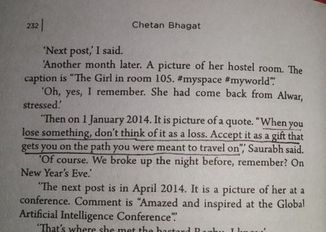 Book : The girl in room 105 Writer : Chetan Bhagat Chetan Bhagat Books Quotes, One Indian Girl Book Quotes, One Indian Girl Book, The Girl In Room 105, Chetan Bhagat Quotes, Romanticize Reading, Chetan Bhagat Books, Check Quotes, Reality Check Quotes