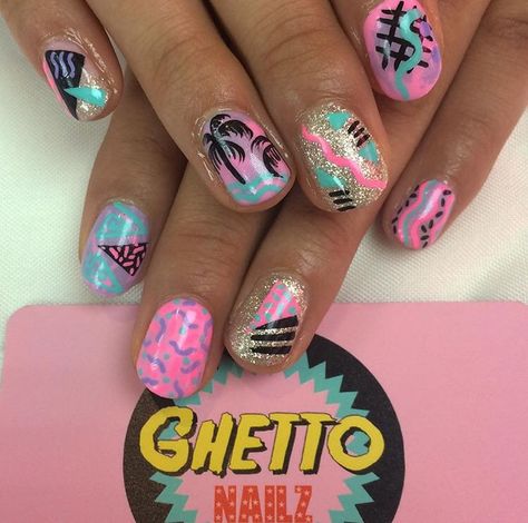 Ghetto Nailz 80s Nails, 90s Nails, Wave Nails, Palm Tree Nails, Manicure Inspiration, Nail Stuff, Nails Diy, Nails Done, Nail Art Inspiration