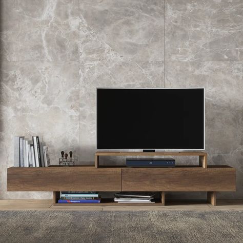 Houseella Zen Minimalist TV Stand for TVs up to 65" Media Console & Reviews | Wayfair Living Room Tv Wall Decor, Tv Stand Minimalist, Tv Console Decor, Minimalist Tv Stand, Low Tv Stand, Low Profile Tv Stand, Floating Media Console, Wall Mounted Media Console, Walnut Tv Stand