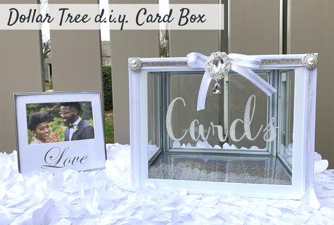 Easy, simple and elegant diy card box. Money Tree Box For Quince, Diy Card Boxes Wedding, Money Boxes For Weddings, Card Box Made Out Of Picture Frames, Cricut Card Box Wedding, Anniversary Card Box Diy, Quince Gift Card Box Ideas, How To Make A Wedding Card Box Diy, Card Container For Wedding