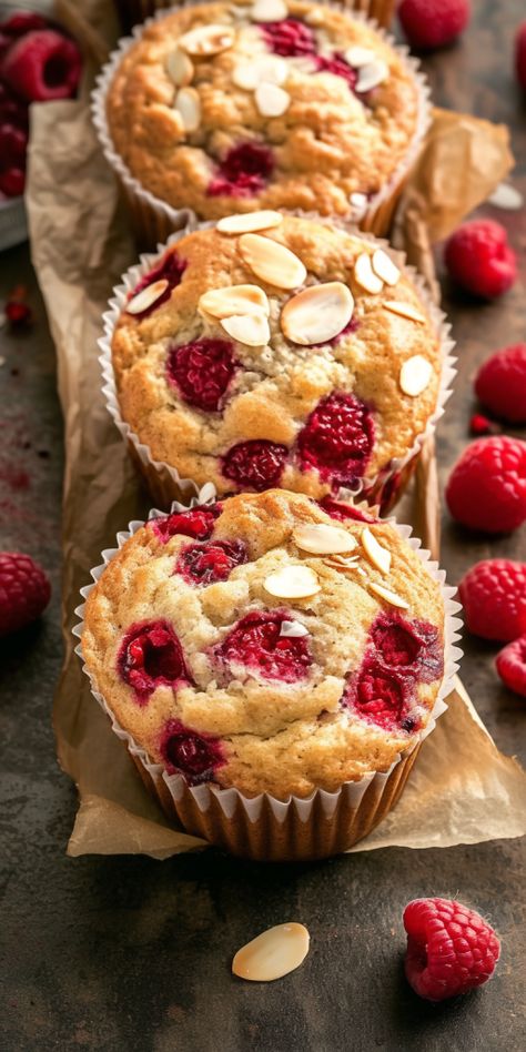 Raspberry Almond Muffins [30 Minutes] - Chasety Raspberry Almond Muffins, Muffin Raspberry, Sweet Muffins, Almond Muffins, French Toast Muffins, Infused Sugar, Muffins Recipes, Coconut Muffins, Delish Desserts