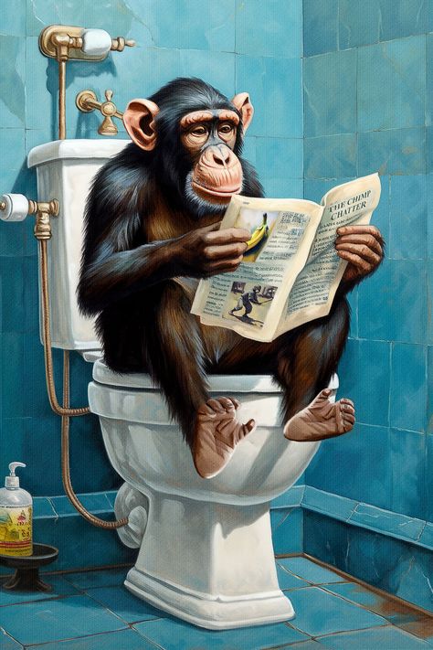 Meet our newest addition: "Chimp On a Toilet" 🎨🤣  Perfect for adding a touch of humor and whimsy to any space.  Who else loves quirky decor?  https://www.elephantstock.com/products/chimp-on-a-toilet?layout=1-piece Toilet Artwork, Toilet Layout, Toilet Wall Art, Surealism Art, Design Fails, Quirky Decor, Toilet Wall, Wall Art Elephant, Art Elephant