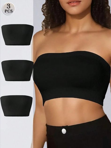 3pcs/Set Ladies' Solid Color Crop Bandeau Tube Top Bra Wireless Seamless Camisole Soft Polyamide Knit Fabric Strapless Solid Color Casual Tube Top Comfortable Womens Lingerie Underwear For Everyday Wear | SHEIN USA Tube Top Bra, Womens Lingerie, Top Bra, Crochet Dresses, Strapless Bra, Bra Women, Sleepwear Women, Maternity Bag, Crochet Dress