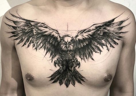 Owl Tattoo Chest, Chest Tattoos For Men, Eagle Chest Tattoo, Crow Tattoo, Cool Chest Tattoos, Chest Tattoos, Eagle Tattoos, Chest Piece Tattoos, Geniale Tattoos