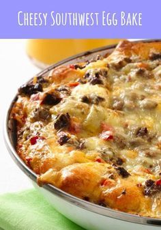 Cheesy Southwest Egg Bake is perfect for Easter brunch. Everything you love about breakfast in one delicious pan. In the oven in 20 minutes! Easy Egg Bake, Baked Eggs Recipe, Pillsbury Recipes, Egg Bake, How To Cook Sausage, Baked Eggs, Breakfast Brunch Recipes, Breakfast Time, Omelet