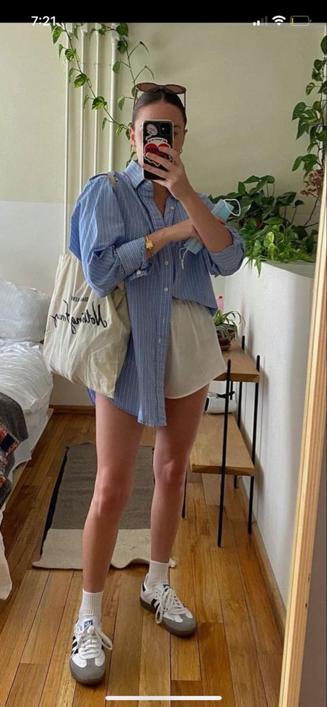 Casual Outfits Weekend, Sambas Adidas Outfit Summer, Hot Spring Day Outfit Casual, Styling Sambas Summer, Spring Outfits With Sambas, Summer Dresses Street Style 2023, Summer Style Hot Weather, Nyc Summer Fashion 2023, Carribean Summer Outfits