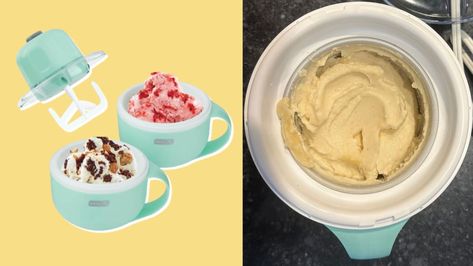 Dash My Mug Ice Cream Maker Review - Reviewed Dash Ice Cream Maker, Rocky Road Ice Cream, Rocky Road Recipe, Cream Mugs, Ice Cream Maker Recipes, Ice Cream Mixture, Vanilla Recipes, Mango Sorbet, Ice Cream Makers