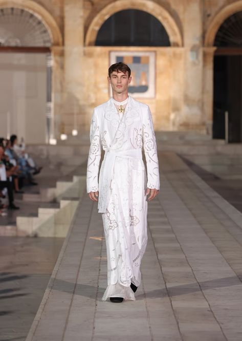 Dolce&Gabbana Fashion Show at Ostuni, 10th July 2023 | Alta Sartoria Puglia | Dolce&Gabbana Alta Moda Dolce Gabbana Alta Moda, Classic Trousers, Stefano Gabbana, Stunning Outfits, Contrast Collar, Straight Trousers, Dolce And Gabbana Man, Puglia, Couture Fashion