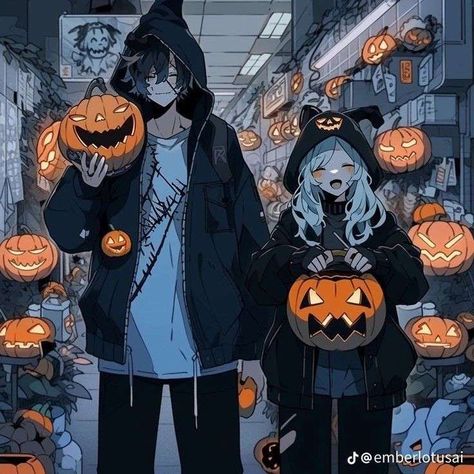 Halloween Anime Pfp Gif, Halloween Anime Couple, Halloween Anime Matching Pfp, Anime Couple Halloween, Halloween Couple Pfp, Halloween Anime Art, Halloween Pfp Anime, Spooky Matching Pfp, Halloween Matching Pfp Couple