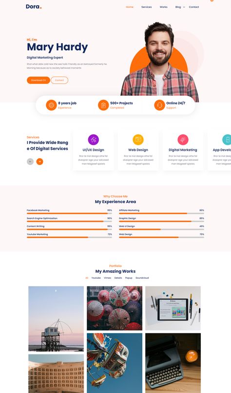 Personal Portfolio WordPress Theme Digital Marketer Portfolio, Digital Marketing Portfolio, Portfolio Landing Page, Wordpress Portfolio, Custom Web Design, Digital Marketer, Wordpress Theme Design, Web Design Services, Personal Portfolio