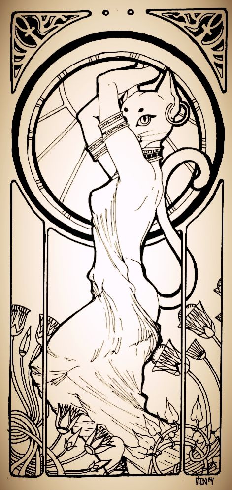 Bastet (egyptian goddess) by schonheit.deviantart.com on @DeviantArt Bastet Egyptian Goddess, Egyptian Goddess, Art Nouveau Style, A Cat, Art Nouveau, Deviantart, Screen, Black And White, Frame