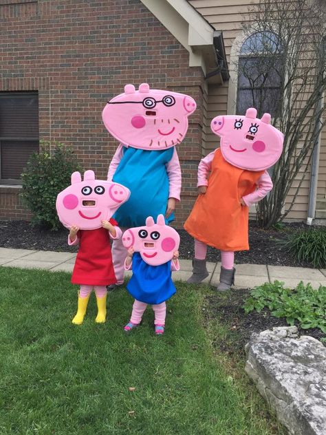 Halloween Costumes 3ppl, Peppa And George Costumes, Matching Costumes 4 People, Funny Halloween Costumes For 4 People, Backyardagins Costumes, Best Friend Costumes For 2 Funny, 4 Friends Costumes, Quad Halloween Costumes Friends, Trio Funny Halloween Costumes