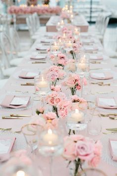 Brunch Ideas Engagement Party, Pink Bridal Shower Ideas Brunch, Brunch Bridal Shower Centerpieces, White Table With Pink Runner, Tea Party Bridal Shower Flowers, Bridal Tea Party Flowers, Pink Flower Centerpieces Long Table, Romance Themed Wedding, Bridal Shower Brunch Tablescape