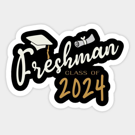 Freshman Class of 2024 design features a graduation cap and scroll plus text saying Freshman Class of 2024. Makes a great back to school present or gift for any freshman that will be graduating in the class of 2024. Designed for freshmen that are entering high school and graduating in 2024. -- Choose from our vast selection of stickers to match with your favorite design to make the perfect customized sticker/decal. Perfect to put on water bottles, laptops, hard hats, and car windows. Everything Highschool Freshman, Graduation Art, Graduation Stickers, Cute Hair Colors, School Organization Notes, School Scrapbook, Creative Birthday Cakes, Photo Logo Design, 2024 Design