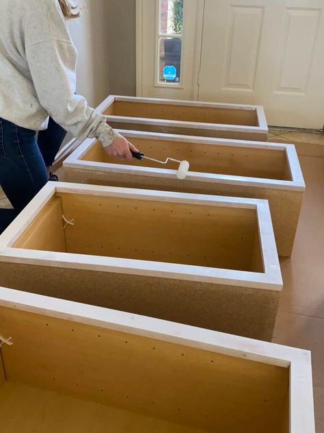 DIY Mudroom Locker Built Ins from Stock Cabinets Stock Cabinet Ideas, Black Mudroom, Mudroom Storage Cabinet, White Oak Bench, Mudroom Locker, Stock Cabinet, Mudroom Storage, Unfinished Cabinets, Locker Designs