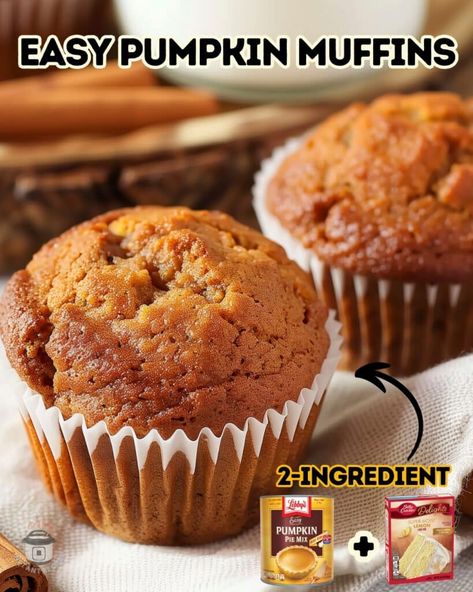 Pumpkin Cake Mix Muffins, Easy Pumpkin Muffins, 2 Ingredient Pumpkin Muffins, Pumpkin Muffins Recipe, Pumpkin Muffins Easy, Easy Family Recipes, Pumpkin Pie Mix, Pumpkin Spice Muffins, Spice Cake Mix