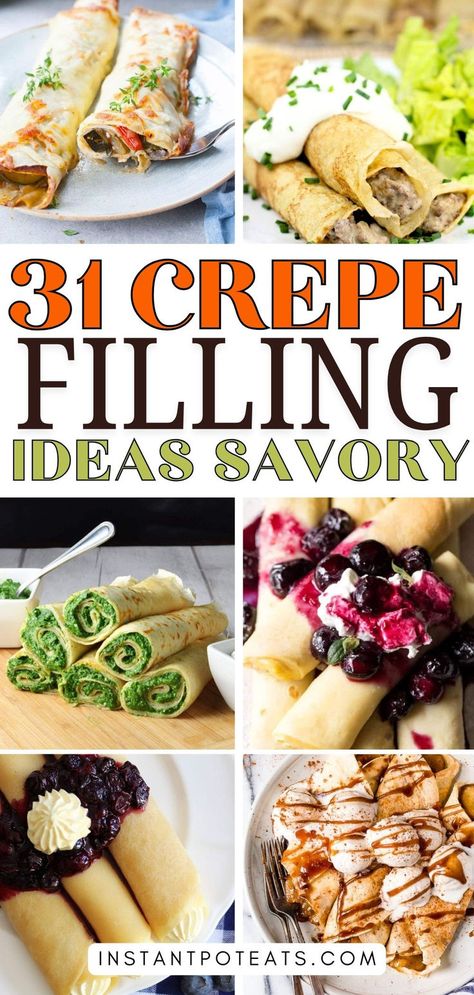 Upgrade your breakfast game with these 31 crepe filling ideas! From rich chocolate and berries to savory smoked salmon and cream cheese, these crepes are easy to make and perfect for a cozy morning treat. Crepes Filling Ideas, Cream Cheese Filling For Crepes, Baked Potato Topping Ideas, Crepe Brunch, Crepe Filling Ideas, Crepe Recipe Filling, Cannoli Recipe Easy, Strawberry Crepes Recipe, Savoury Crepes