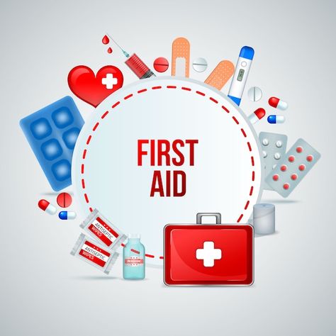 First Aid Illustration, First Aid Sign, First Aid Poster, Circle Composition, Frame Composition, Emergency Ambulance, Basic First Aid, Health Heart, Emergency Equipment